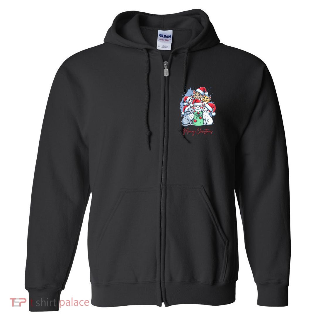 Meowy Christmas Cat Lover Holiday Full Zip Hoodie