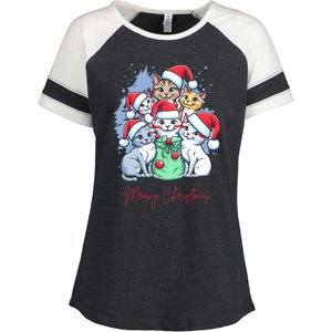 Meowy Christmas Cat Lover Holiday Enza Ladies Jersey Colorblock Tee