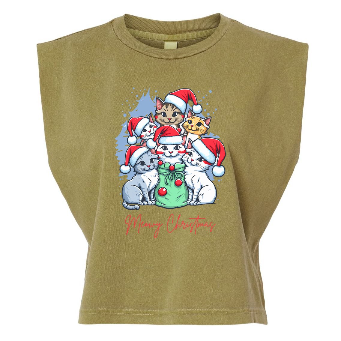 Meowy Christmas Cat Lover Holiday Garment-Dyed Women's Muscle Tee