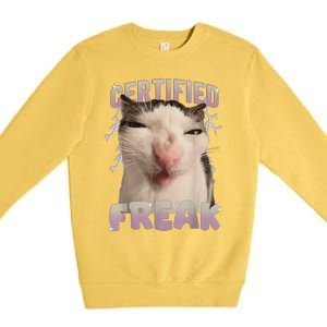 Meme Cat Certified Freak Eat Cement Cursed Cat Funny Premium Crewneck Sweatshirt