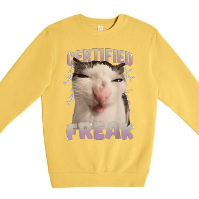 Meme Cat Certified Freak Eat Cement Cursed Cat Funny Premium Crewneck Sweatshirt