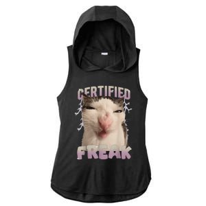 Meme Cat Certified Freak Eat Cement Cursed Cat Funny Ladies PosiCharge Tri-Blend Wicking Draft Hoodie Tank