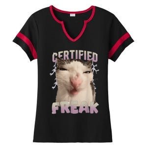 Meme Cat Certified Freak Eat Cement Cursed Cat Funny Ladies Halftime Notch Neck Tee