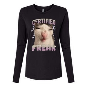 Meme Cat Certified Freak Eat Cement Cursed Cat Funny Womens Cotton Relaxed Long Sleeve T-Shirt