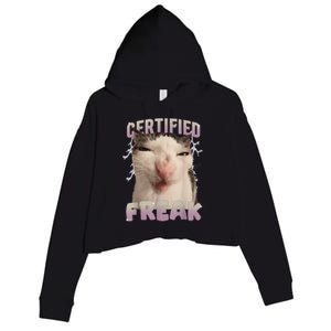 Meme Cat Certified Freak Eat Cement Cursed Cat Funny Crop Fleece Hoodie