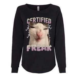 Meme Cat Certified Freak Eat Cement Cursed Cat Funny Womens California Wash Sweatshirt