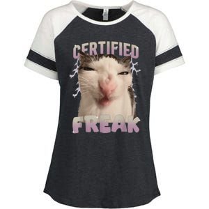 Meme Cat Certified Freak Eat Cement Cursed Cat Funny Enza Ladies Jersey Colorblock Tee