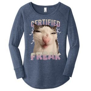 Meme Cat Certified Freak Eat Cement Cursed Cat Funny Women's Perfect Tri Tunic Long Sleeve Shirt