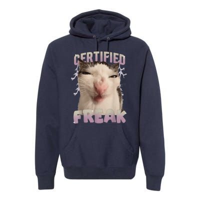 Meme Cat Certified Freak Eat Cement Cursed Cat Funny Premium Hoodie