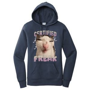 Meme Cat Certified Freak Eat Cement Cursed Cat Funny Women's Pullover Hoodie