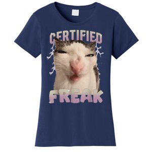 Meme Cat Certified Freak Eat Cement Cursed Cat Funny Women's T-Shirt