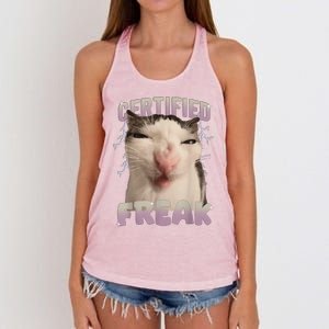 Meme Cat Certified Freak Eat Cement Cursed Cat Funny Women's Knotted Racerback Tank