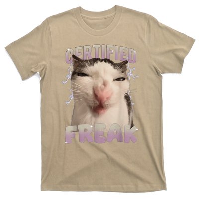 Meme Cat Certified Freak Eat Cement Cursed Cat Funny T-Shirt