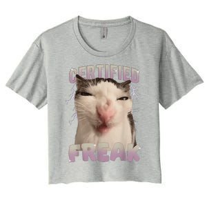 Meme Cat Certified Freak Eat Cement Cursed Cat Funny Women's Crop Top Tee