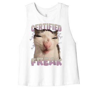 Meme Cat Certified Freak Eat Cement Cursed Cat Funny Women's Racerback Cropped Tank