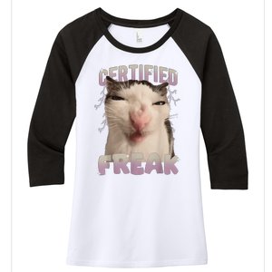 Meme Cat Certified Freak Eat Cement Cursed Cat Funny Women's Tri-Blend 3/4-Sleeve Raglan Shirt