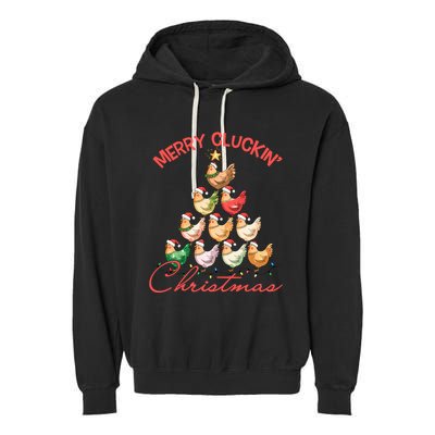 Merry Cluckin Christmas Holiday Chicken Christmas Tree Garment-Dyed Fleece Hoodie