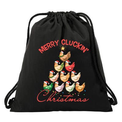 Merry Cluckin Christmas Holiday Chicken Christmas Tree Drawstring Bag