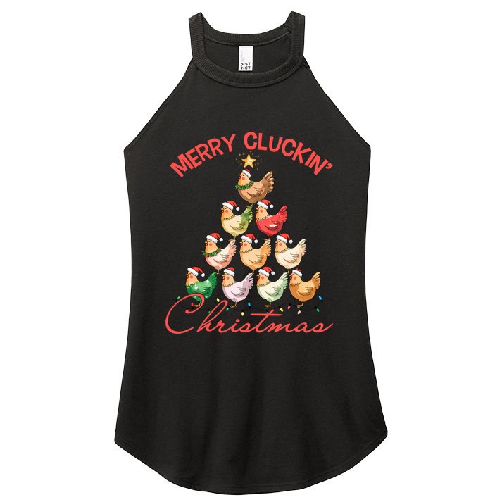 Merry Cluckin Christmas Holiday Chicken Christmas Tree Women's Perfect Tri Rocker Tank