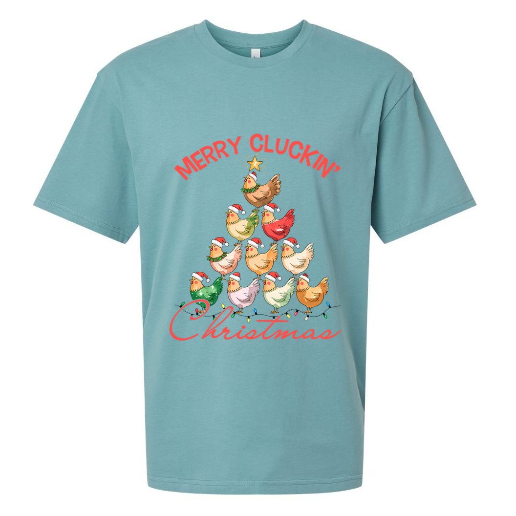 Merry Cluckin Christmas Holiday Chicken Christmas Tree Sueded Cloud Jersey T-Shirt