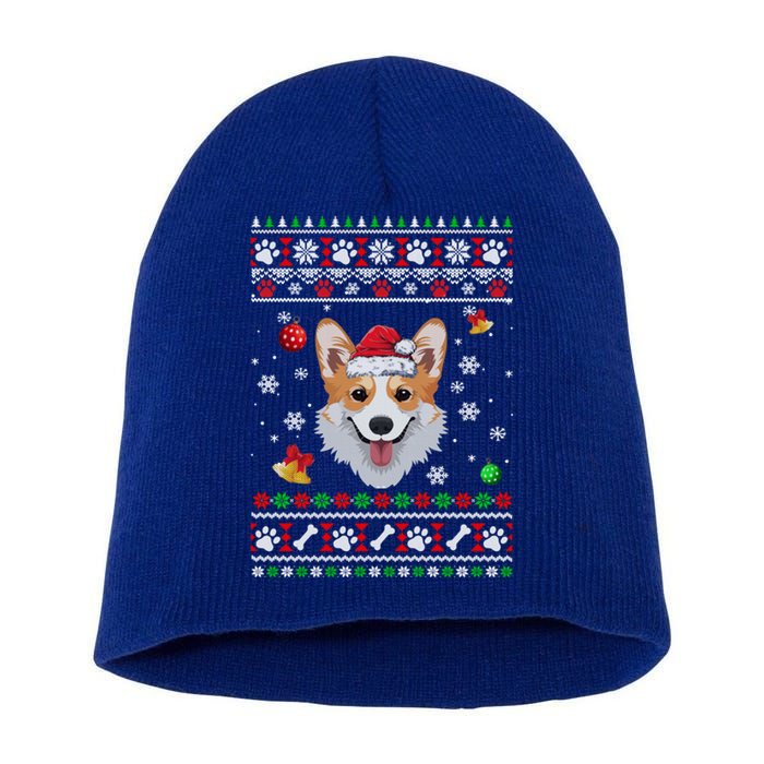 Merry Corgmas Christmas Ugly Xmas Corgi Santa Hat Funny Gift Short Acrylic Beanie