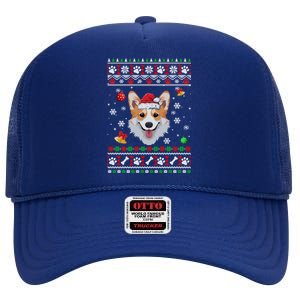 Merry Corgmas Christmas Ugly Xmas Corgi Santa Hat Funny Gift High Crown Mesh Back Trucker Hat