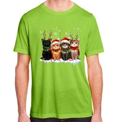 Merry Catmas Cat Christmas Lights Reindeer Red Santa Hat Adult ChromaSoft Performance T-Shirt