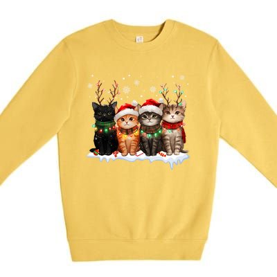 Merry Catmas Cat Christmas Lights Reindeer Red Santa Hat Premium Crewneck Sweatshirt