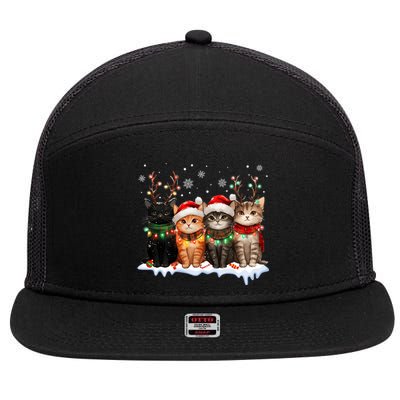 Merry Catmas Cat Christmas Lights Reindeer Red Santa Hat 7 Panel Mesh Trucker Snapback Hat