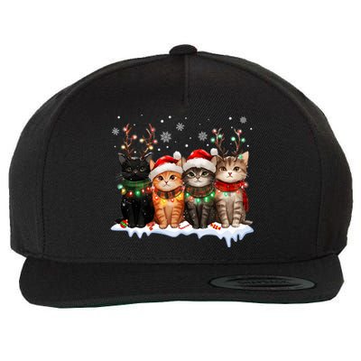 Merry Catmas Cat Christmas Lights Reindeer Red Santa Hat Wool Snapback Cap