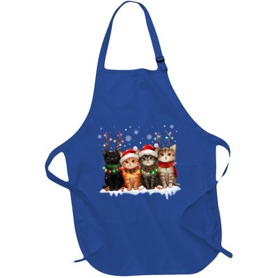 Merry Catmas Cat Christmas Lights Reindeer Red Santa Hat Full-Length Apron With Pockets