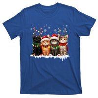 Merry Catmas Cat Christmas Lights Reindeer Red Santa Hat T-Shirt