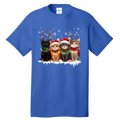 Merry Catmas Cat Christmas Lights Reindeer Red Santa Hat Tall T-Shirt