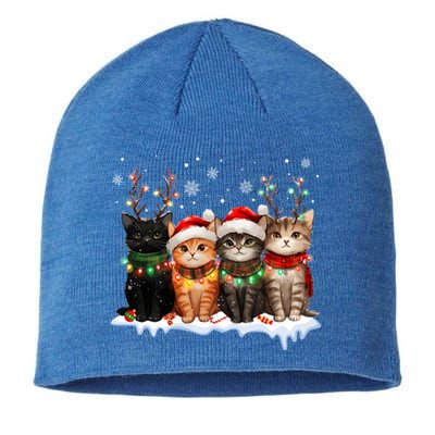 Merry Catmas Cat Christmas Lights Reindeer Red Santa Hat Sustainable Beanie