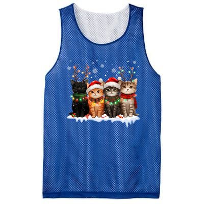 Merry Catmas Cat Christmas Lights Reindeer Red Santa Hat Mesh Reversible Basketball Jersey Tank