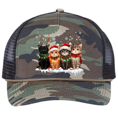 Merry Catmas Cat Christmas Lights Reindeer Red Santa Hat Retro Rope Trucker Hat Cap