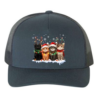 Merry Catmas Cat Christmas Lights Reindeer Red Santa Hat Yupoong Adult 5-Panel Trucker Hat