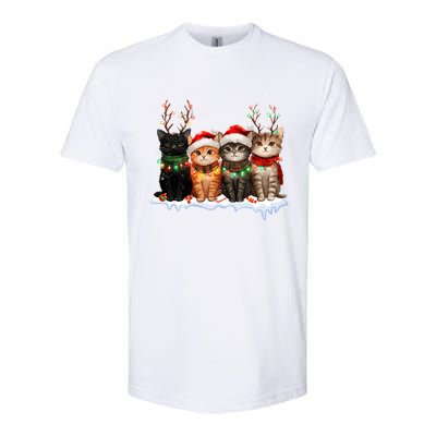 Merry Catmas Cat Christmas Lights Reindeer Red Santa Hat Softstyle® CVC T-Shirt