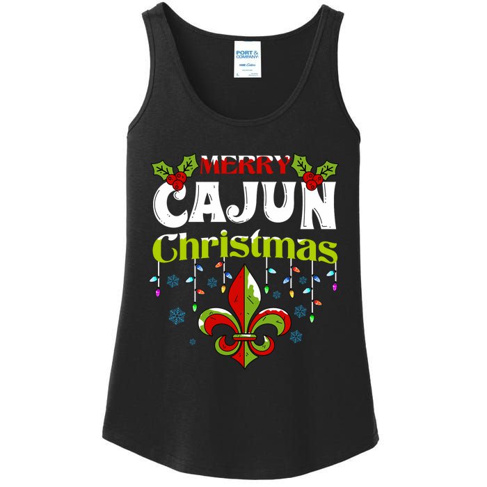 Merry Cajun Christmasnew Orleans Louisiana Bayou Xmas Long Sleeve Ladies Essential Tank