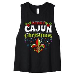 Merry Cajun Christmasnew Orleans Louisiana Bayou Xmas Long Sleeve Women's Racerback Cropped Tank