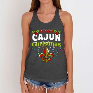 Merry Cajun Christmasnew Orleans Louisiana Bayou Xmas Long Sleeve Women's Knotted Racerback Tank