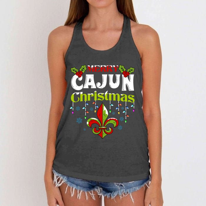 Merry Cajun Christmasnew Orleans Louisiana Bayou Xmas Long Sleeve Women's Knotted Racerback Tank