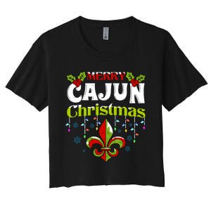 Merry Cajun Christmasnew Orleans Louisiana Bayou Xmas Long Sleeve Women's Crop Top Tee