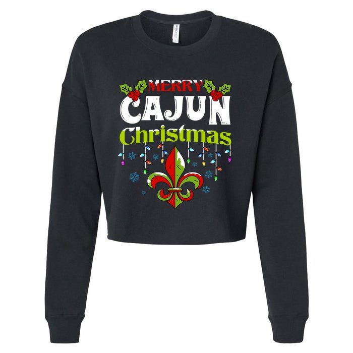 Merry Cajun Christmasnew Orleans Louisiana Bayou Xmas Long Sleeve Cropped Pullover Crew