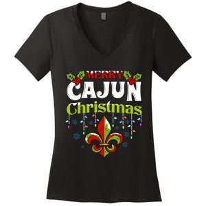 Merry Cajun Christmasnew Orleans Louisiana Bayou Xmas Long Sleeve Women's V-Neck T-Shirt