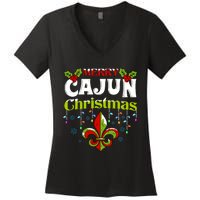 Merry Cajun Christmasnew Orleans Louisiana Bayou Xmas Long Sleeve Women's V-Neck T-Shirt