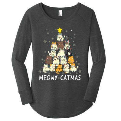 Meowy Catmas Cat Christmas Tree Xmas Funny Santa Women's Perfect Tri Tunic Long Sleeve Shirt