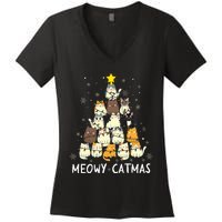 Meowy Catmas Cat Christmas Tree Xmas Funny Santa Women's V-Neck T-Shirt