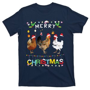 Merry Christmas Chicken Shirts Santa Hat Lights Xmas Funny T-Shirt