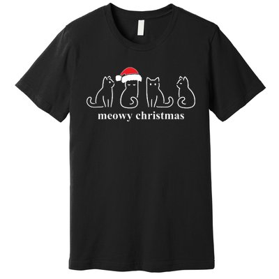 Meowy Catmas Cat Christmas Cute Kitten Cats Santa Hat Xmas Premium T-Shirt